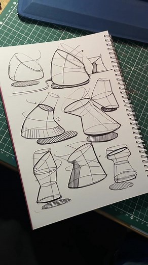 Why do I practice like this ? - Practicing with a marker means that I have to commit to my lines. - practice ellipses and straight lines, help to understand proportions and good linework. - prepare my muscles to draw and warm up before a bigger sketch - practice effective communication, chosing thicker lines and shadows to make the product stand out - understand volumes, have a better view of a product in 3D helps understand how objects react around them. #designsketch #sketching #sketchpractice