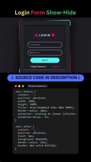 Login Form Show-Hide – Infinite Rotate Glow! #coding #programming #login #loginform #glow #webdesign