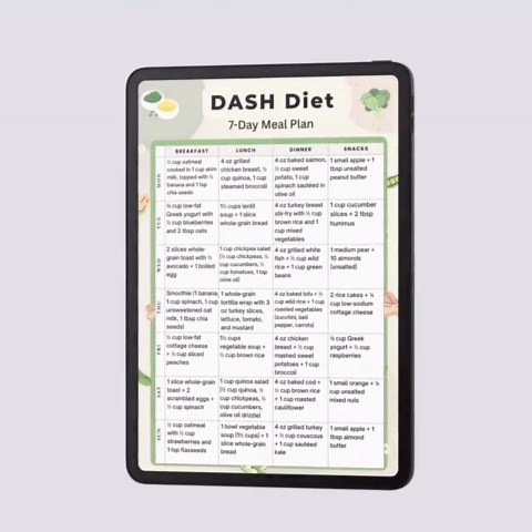 7 Day DASH Diet Meal Plan | Low Sodium Weekly Meal Planner PDF | DASH Diet Printable | Hypertension Diet Chart | Low Salt Meal Plan - Etsy