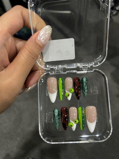 Hand-painted Martini Girl Press on Nails, Tortoise & Green French Design - Etsy