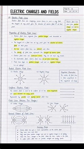 Electric Charges and Fields One Shot Revision Notes | Class 12 Physicsv #study #Class12Physics