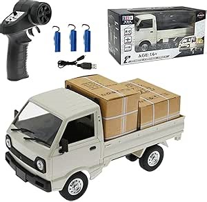 WPL D12 1:16 2.4G Mini RC Car for Adults, RC Drift Truck 4CH Off-Road High-Speed Remote Control Drift Car Climbing Cargo Truck with Led Light - 3 Battery