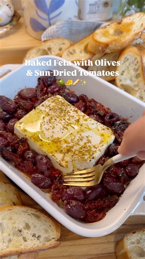 Sherly Sarkizzadeh, MPH | Healthy Recipes | When in doubt, bake the feta 🧀🔥 This warm, melty appetizer is bursting with Mediterranean flavor- perfect for scooping onto crusty... | Instagram