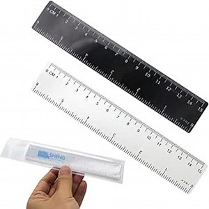 6-Inch Plastic Straight Ruler Set, 15-CM Flexible Dual-Scale Measuring Tool for Student School Office, 1 Black & 1 Transparent