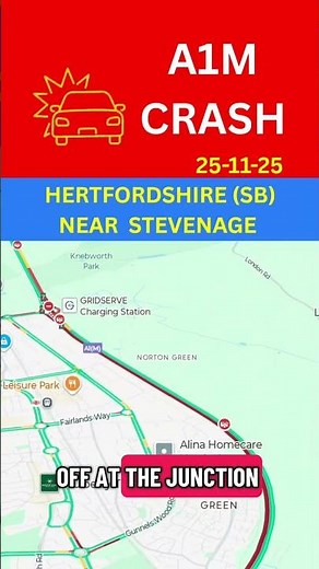 🚧 A1M CRASH 💥 | SB | TRAFFIC UPDATE | AT J7 (STEVENAGE) | HERTFORDSHIRE