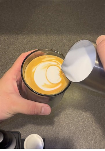 The wiggles threw off my tulip pours🤣🤣 #coffee #latte #homebarista #coffeetiktok #latteart