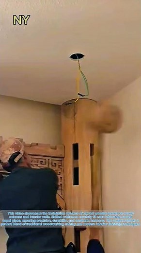 Carved Wood Panel Installation: Crafting Round Columns & Interior Walls.