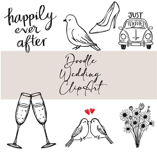 Wedding Clipart Black Line Art, Bride Groom Doodle PNG, Minimalist Wedding Clipart, Couples Rings Bouquet, Digital Download - Etsy