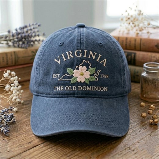 Custom Virginia Embroidered Hat Old Dominion Floral State Cap Travel Gift Vintage Style State Pride Casual Hat - Etsy