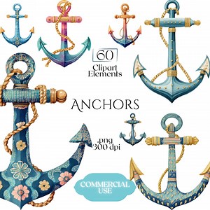 Anchor Clipart, Nautical Boat Anchor PNG Graphics, Coastal Maritime Anchor Illustrations (60 Files, Transparent Background) - Etsy Canada