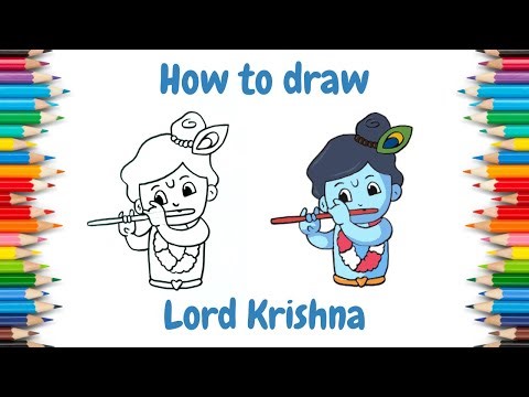 How to draw Krishna in easy steps | Lord Krishna step by step for kids | Drawing Tutorials