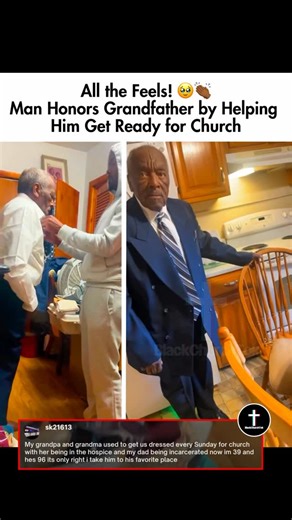 BlackChurchTok on Instagram: "Grandparents are such a gem! It’s a blessing to be able to give back to the ones who poured so much into you 💯❤️ Loving this heartwarming clip of @sk21613 helping his 96 year old grandfather get dressed for church. Would you help your grandpa out like this? 🙋🏾‍♂️🙋🏾‍♀️ #blackchurchtok #grandpa #churchclothes #grandparentlove #growingupblack #melaninfeed #cogic #apostolic #pentecostal #baptist #nondenominational"
