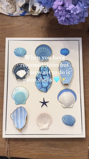 Painting & creating is my happy place 🩵 #shellart #coastal #color #art #coastaldecor
