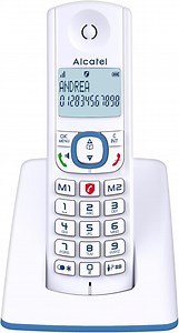 ALCATEL F530 - Schnurloses Festnetztelefon DECT - Großes beleuchtetes Display - Freisprechfunktion - Anrufblockierungsfunktion - 2 Direktwahltasten - Weiß/Blau