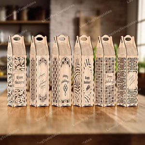 Laser Cut Wine Bottle Gift Box 6 Bundle Svg File Glowforge Bottle Gift Box Holder Svg Cricut Gift Box Pattern Dxf Cnc Vector Box Template - Etsy