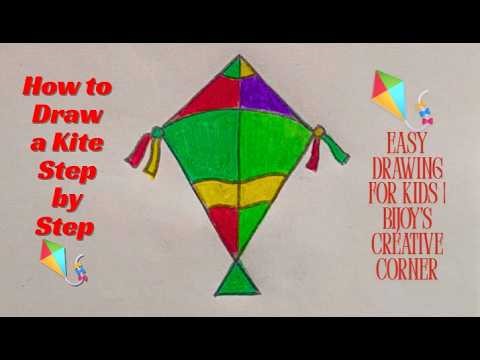 How to Draw a Kite Step by Step 🪁 Easy Drawing for Kids | Bijoy's Creative Corner