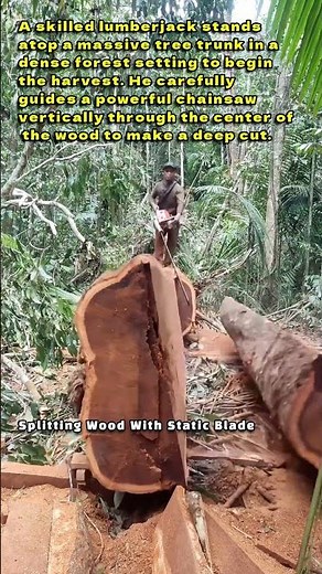Splitting Large Log Tree Trunk With Chainsaw