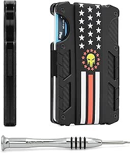 Minimalist Wallet for Men Tactical Wallet - RFID Blocking Metal Wallets for Men Aluminum Slim Wallet | Cool Tactical Wallets for Men Compact Wallet with Cash Strap Credit Card Holder Skull & Cross