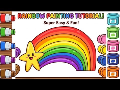 RAINBOW PAINTING TUTORIAL SUPER EASY & FUN cute rainbow colour drawing easy with colouR‪@Artworld06‬