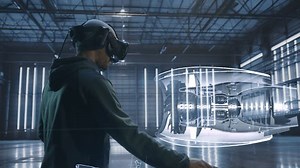 Technician Performing Engine Diagnostics Using Virtual Reality Tools 3D Simulation Testing