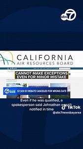 Sales of electric vehicles are surging in California as motorists take advantage of tax credits and rebates that make EVs more affordable. But one Bay Area man is furious after he found out the state had canceled his application for a $7,500 rebate without telling him - here's what happened. https://abc7ne.ws/48YChXG | ABC7 News