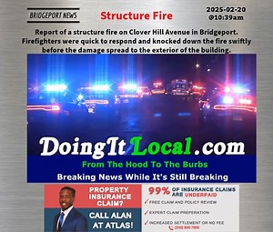 9K views · 67 reactions | Structure Fire Report of a structure fire on Clover Hill Avenue in Bridgeport. Firefighters were quick to respond and knocked down the fire swiftly before the damage spread to the exterior of the building. 2025-02-20@10:38am--#Bridgeport CT-- #ctfire | DoingItLocal.com | Facebook
