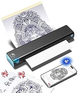 Phomemo Tattoo Stencil Printer, M08F Wireless Thermal Tattoo Printer with 10pcs Transfer Paper, Compatible with Phone/Tablet/PC, Tattoo Supplies for Tattoo Artists & Beginners, Black & Blue ﻿