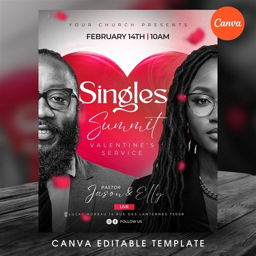 Singles Summit Valentines Day Church Flyer Template, Worship Service, Couples & Singles Marriage Conference, Pink Red, Revival Event, Canva - Etsy New Zealand