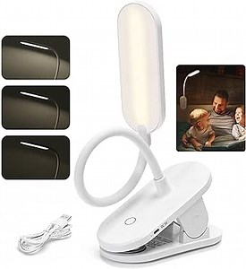 Aigostar Clip on Light for Reading Desk Bed Headboard, Book Lights Battery Powered Rechargeable, Max 30-Hour Cordless Lighting