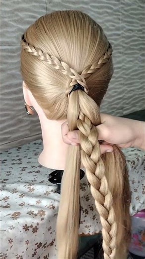 Easy Elegant Braided Ponytail Tutorial 💫😍#easy #elegant #braided #ponytail #tutorial #cute #viral