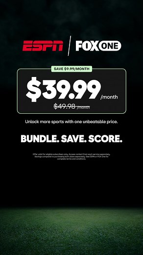 Introducing the new ESPN, FOX One Bundle. Unlock more sports for one unbeatable price. Sign up today. | FOX One