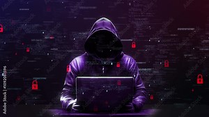 Digital hacker. Cyber security System Hacked Warning Notification System Database Alert Error Password. Cyber Crime, Computer Hacking Cyber attack and data hack. Fraud Warning DDoS attack Concept 3D Stock Video