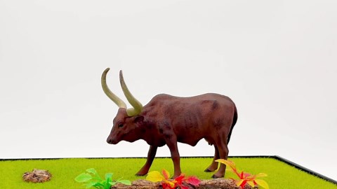 Gemini&Genius Longhorn Bull Farm Animal Action Figure, Cow Figurine Toy | Realistic Farm Diorama Decor and Durable Bossy, Gift, Cake Topper and Collection Model for Boys and Girls