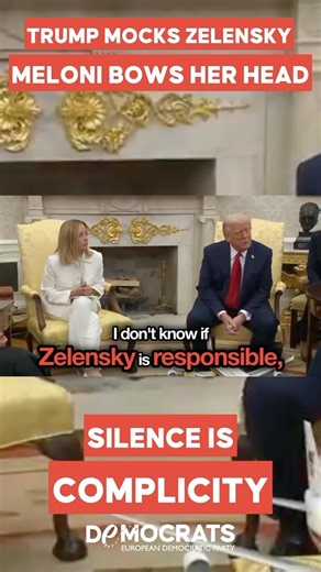 5.9K views · 5.3K reactions | When Trump mocks Zelensky for resisting Putin, Giorgia Meloni stays silent. Just days ago, Trump accused Western leaders of “kissing ass”—now we see who’s kneeling. Sovereignty means nothing if you bow to autocrats. Europe deserves leaders who defend democracy, international law, and the right of sovereign nations to resist aggression—with heads held high. | PDE / EDP - European Democrats | Facebook