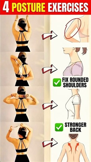 4 Best Posture Exercises at Home | Fix Rounded Shoulders & Forward Head Posture #Shorts