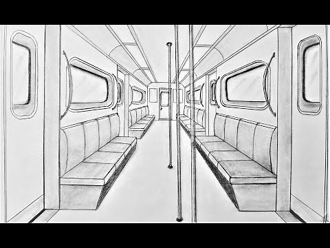 How to draw in one point perspective, subway car interior