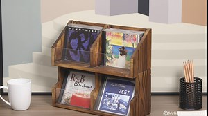 MyGift Rustic Burnt Wood DVD CD Storage Box, Stackable Disc Jewel Case Holder Bin with 2 Compartments and Clear Acrylic Front Panel, Set of 2