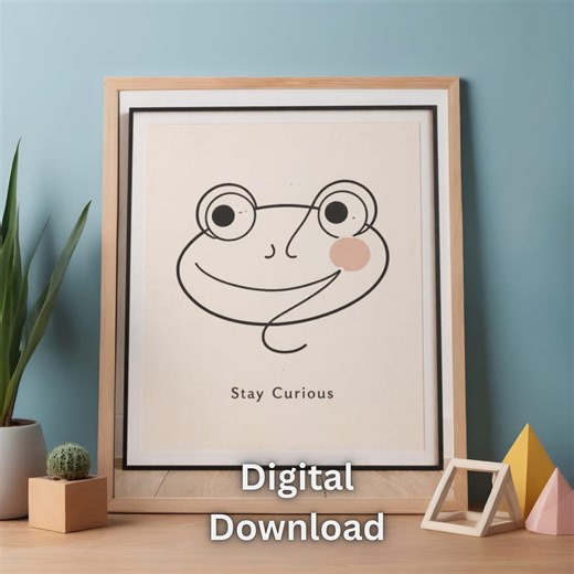 Cubist Frog Wall Art – Picasso Style Frog Print – Abstract Frog Illustration – “Take It Slow” Minimal Frog Poster  Modern Neutral Wall Decor