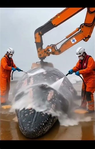 Rescue Workers Clean Giant Beached Whale – Powerful Environmental Rescue Scene in 4K