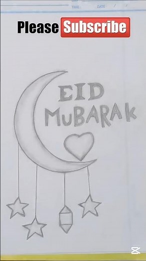 " ✦ Easy "Eid Mubarak" Drawing | Crescent Moon & Stars Sketch for Beginners"