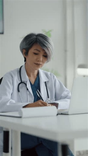 clip-4006361579-doctor-examines-medical-reports-patient-data-clinic