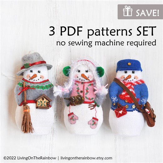 3D Snowman Christmas Ornament Cross Stitch Pattern Set (PDF Download) - Etsy
