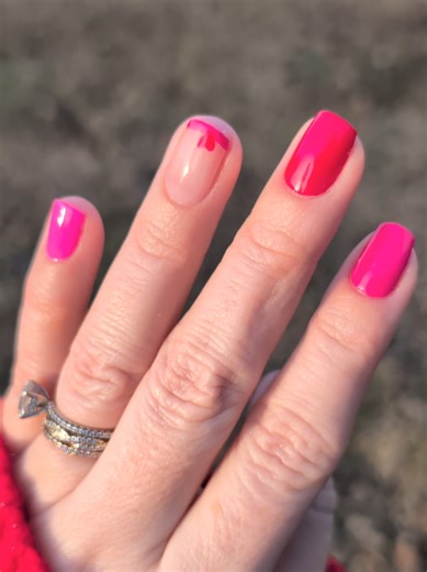 Sweet and simple Valentine's skittle. #RCMPartner @Red Carpet Manicure Solid Cream Gel- Midnight Berries* Solid Cream Gel- Brite Lite* Solid Cream Gel- Soft Girl Essentials* Nail Art Tool Kit* Cover Soft Gel- Translucent Super Shine Gel Top Coat* #RCM #RedCarpetManicure #RCMBabes #NailArtWithRCM