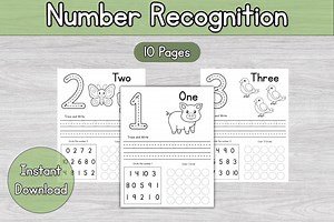Number Recognition Worksheets - Etsy Canada