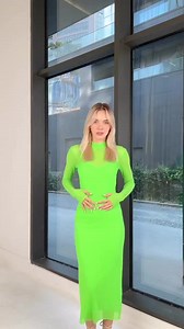 Neon Green Sheer Sleeve Midi Dress | Mock Neck Two-piece Bodycon Dress With Thumbhole | Elegant Evening Outfit for Women - Etsy