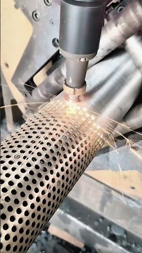 Creating perfect ventilation holes on a metal pipe using high precision CNC laser#metalwork #popular
