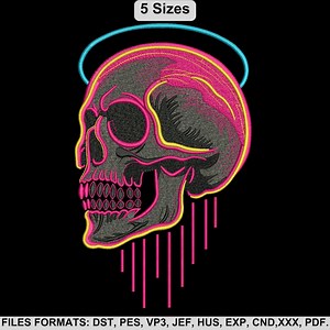 Neon Skull Embroidery Design, Gothic Skull Machine Embroidery Pattern, Halloween Skull Embroidery File, 5 Sizes, Instant Download - Etsy