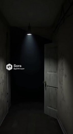 A dimly lit hallway with flickering lights.