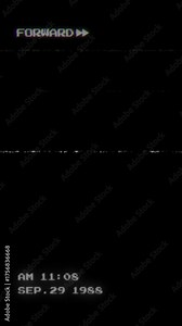 Vertical VHS Forward Glitch Screen Animation with Timestamp and Retro Noise Effect