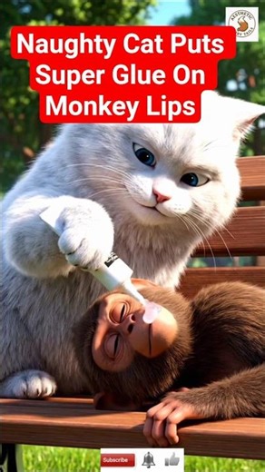 White Cat Puts Super glue on Monkey Lips. Funny Videos